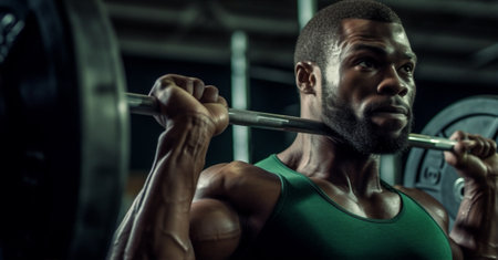 fit gym sport exercising men attractive training strong strength person athletic. Generative AI.の素材