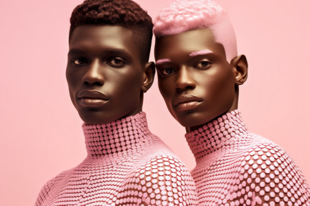 friends man fashion young trendy lifestyle black studio group portrait confident. Generative AI.の素材