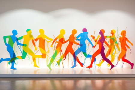 Silhouettes little people disco group black shadow dancing joy boys design colourful jumping funの素材