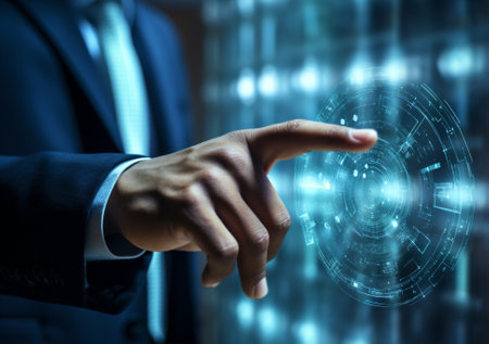 Tech web hand interface concept business online digital innovation technology screen website virtualの素材