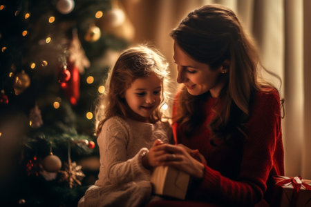 lights gift year new family present christmas kid holiday caucasian. Generative AI.の素材