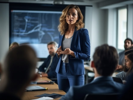 business discussion businesswoman colleague manager office meeting professional group teamwork. Generative AI.の素材