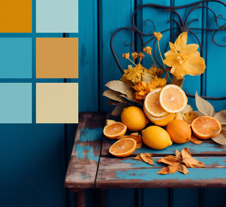 Table nature background citrus fruits food top view yellow fresh orange closeup half color sweetの素材