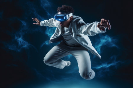 man cyber young background virtual gamer goggles technology vr concept 3d modern. Generative AI.の素材