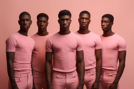 group man businessman portrait studio black pink fashion lifestyle friends trendy. Generative AI.の素材