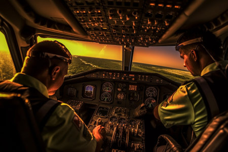 captain transportation airplane plane pilot aviation cockpit flight aircraft travel. Generative AI.の素材