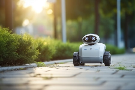 Technology smart vehicle show delivery fast auto transportation urban robot automobile car electricityの素材