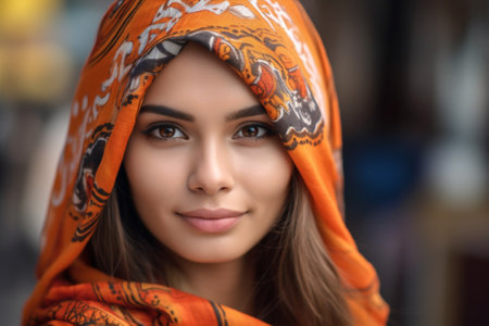 woman ethnic color portrait old asian tribe traditional smile face culture. Generative AI.の素材
