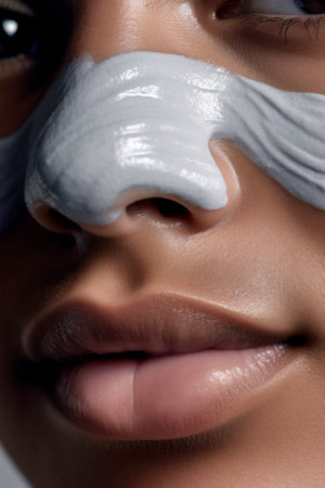 woman close mask american care african up natural face treatment skin cream beauty. Generative AI.の素材