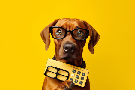 animal dog financial humor finance funny business background pet accounting yellow. Generative AI.の素材