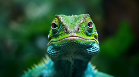 wildlife scale portrait animal glasses close-up lizard iguana green reptile. Generative AI.の素材