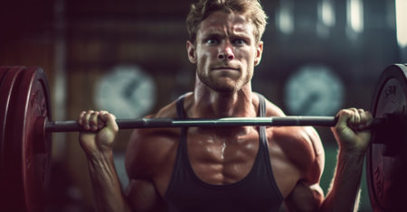 men sport lifting person training fit exercising strength strong athletic gym. Generative AI.の素材