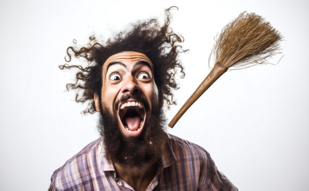 man comb background hairstyle surprised hairdresser caucasian care white hair studio barber. Generative AI.の素材