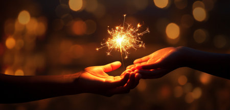 Hand night event spark fireworks year celebrate fire holiday festival light sparkler christmasの素材