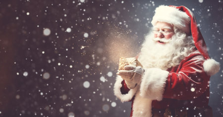 Smile man red xmas face winter aged holding snow santa occasion celebration holiday beard gift christmasの素材