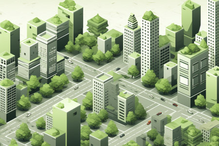 Skyscraper town symbol shop urban street park office architecture tree city illustration modern buildingの素材