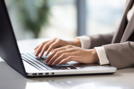 Technology working hands online laptop cyberspace person connection computer office business businessmanの素材