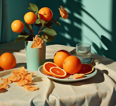 Food ripe citrus vitamin healthy juicy juice closeup fresh fruit orangesの素材