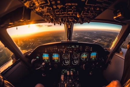 aviation cockpit aircraft plane flight captain pilot airplane travel transportation. Generative AI.の素材