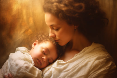 woman family african american motherhood home mother childhood newborn baby new daughter. Generative AI.の素材