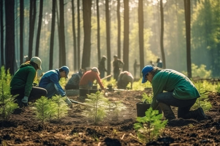 planting growth leaf green gardening spring nature agriculture hand tree. Generative AI.の素材