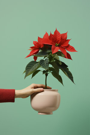 Poinsettia christmas red plant floral holiday flower celebrate seasonal giftの素材
