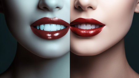 beauty face women lips care mouth toothy white smile fashion red. Generative AI.の素材