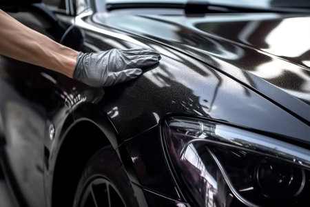 automobile transportation car garage vehicle shine auto hand cleaning service. Generative AI.の素材