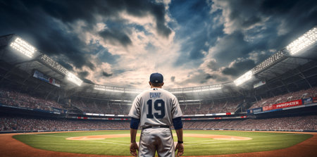 Stadium man player game sport pitch team baseball athlete ball person action night batter playing fansの素材