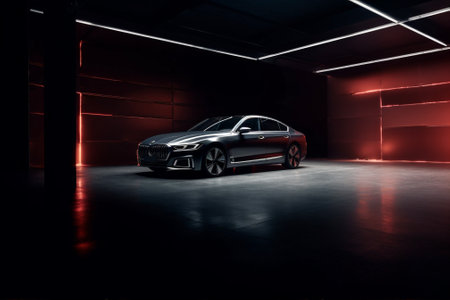 red led dark automobile neon car modern auto luxury transportation. Generative AI.の素材