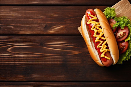 bread dog american sausage fast sauce food tomato hot meat background. Generative AI.の素材
