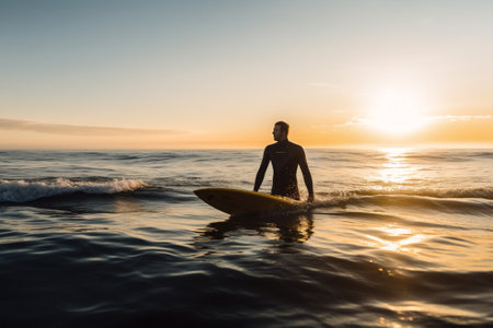 man person sea surfboard sport ocean male model beach surfer surfing. Generative AI.の素材