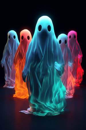 Ghost neon horror white ghostly night costume fun dark halloween spooky fearの素材