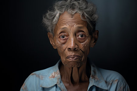 Wrinkled senior female background old pensioner women closeup grandmother elderly skin black expression portrait culture faceの素材