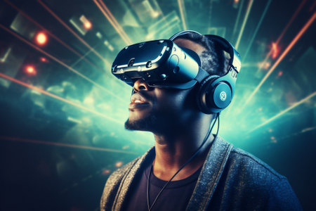 Headset man vr technologyの素材