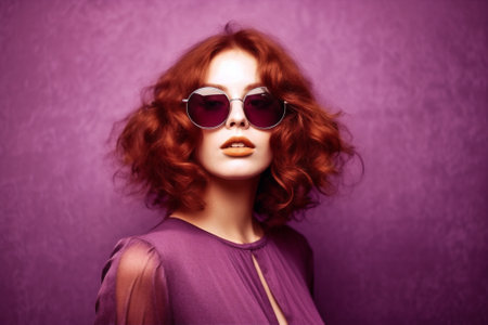 woman portrait yellow sunglasses young fashion attractive beauty caucasian urban pink. Generative AI.の素材