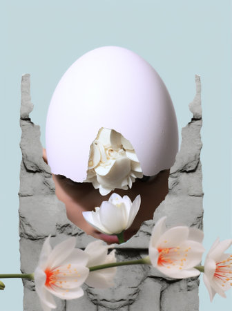 Breakfast food city idea broken white egg concept abstract art deliciousの素材