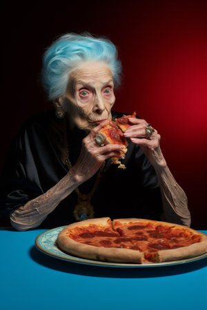 Olive woman pizza table celebrate love tasty fashion drink hot old glass dinner foodの素材