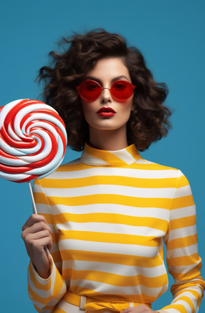 Woman valentine beauty sweet colorful holiday glamour heart tasty funny lollipop fashion face candyの素材