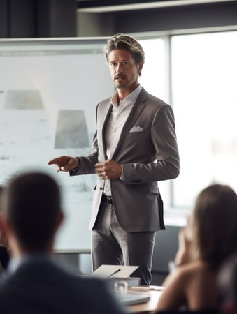 man corporate manager business meeting group adult businessmen office person teamwork. Generative AI.の素材