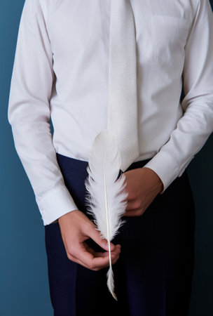 man office portrait adult young handsome conceptual guy feather fashionable stylish. Generative AI.の素材