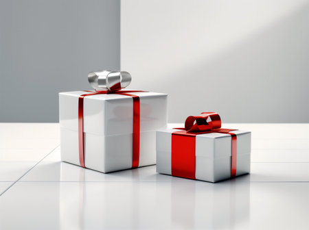 christmas surprise gift white isolated package box present ribbon red. Generative AI.の素材