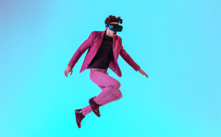 technology man virtual digital person innovation background pink jump modern vr reality. Generative AI.の素材