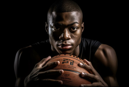 man player professional positive sports person black ball athlete basketball holding. Generative AI.の素材