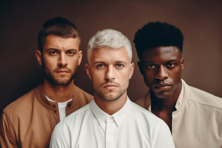 afro man friends studio fashion lifestyle portrait group trendy young black. Generative AI.の素材