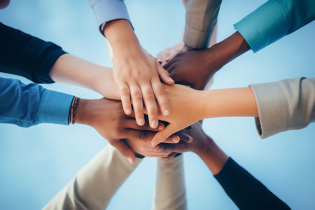 Work multiracial friendship together meeting group successful togetherness teamwork black support strength business person handsの素材