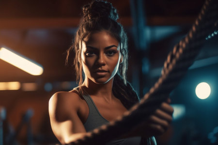 african woman gym sport young activity athlete fit american fitness female rope. Generative AI.の素材