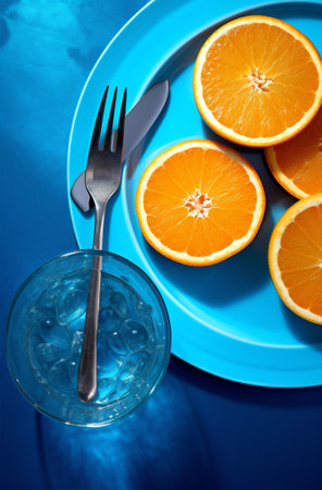 Summer orange fruit cocktail lemon glasses cold refreshing juice blue drink detoxの素材
