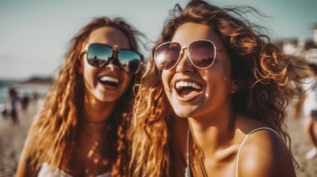 friendship sunglasses lifestyle fun summer young joy friends beauty happy. Generative AI.の素材