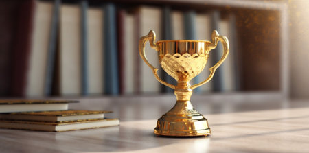competition trophy bokeh gold cup champion library celebration award prize. Generative AI.の素材